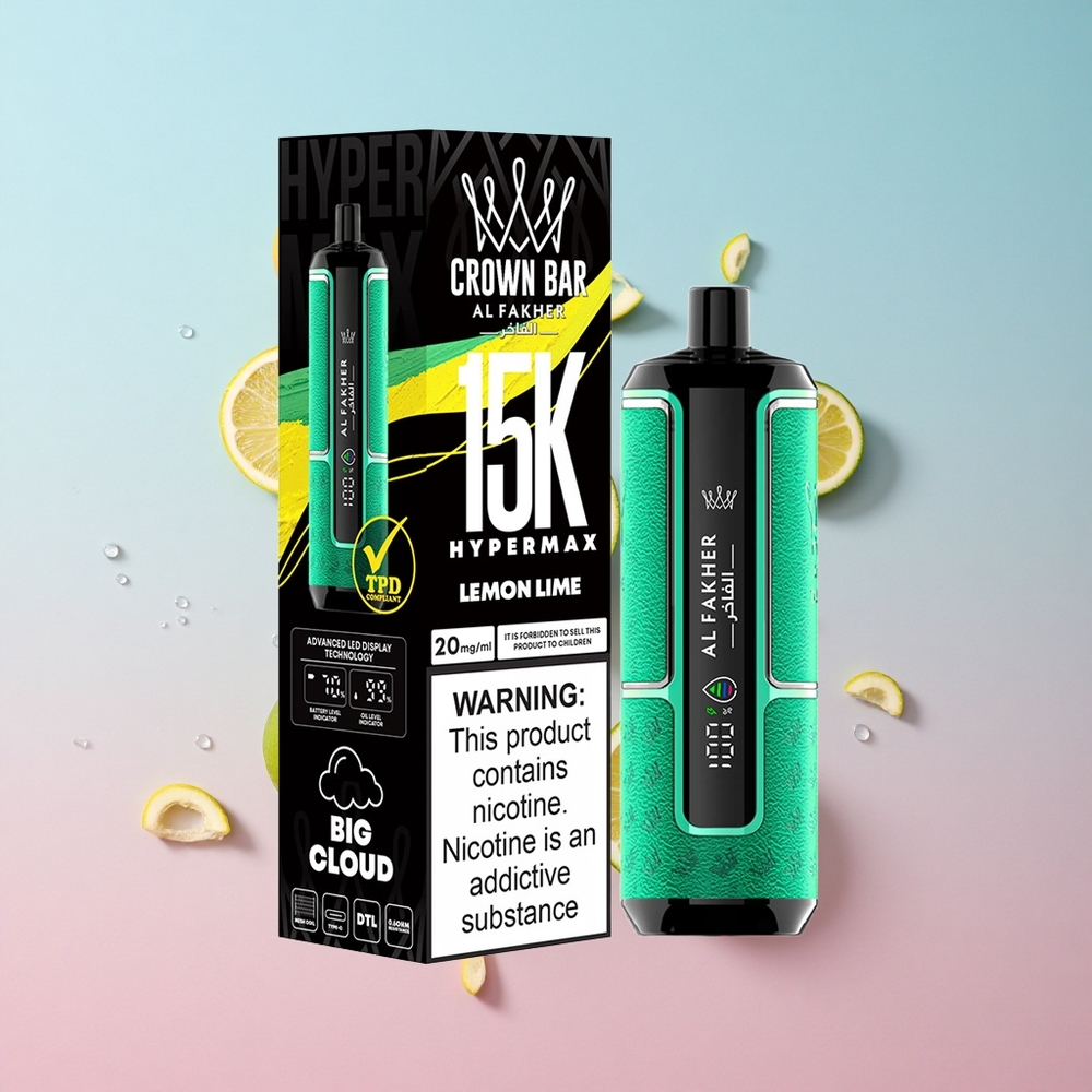 Al Fakher Crown Bar 15K Hypermax DTL 15000 Puffs Limun Limeta 22ml Croatia Vape Wholesale