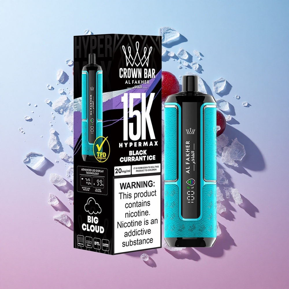 Al Fakher Crown Bar 15K Hypermax Jednokratna Vape Kit Crni Ribiz Led 15000 Puffs Croatia Vape Wholesale