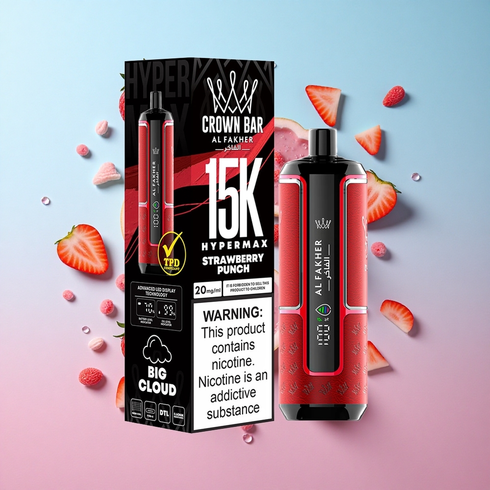 Al Fakher Crown Bar 15K Hypermax Jednokratna Vape Kit Jagoda Punch – 15000 Puffova, 22ml, Croatia Vape Wholesale