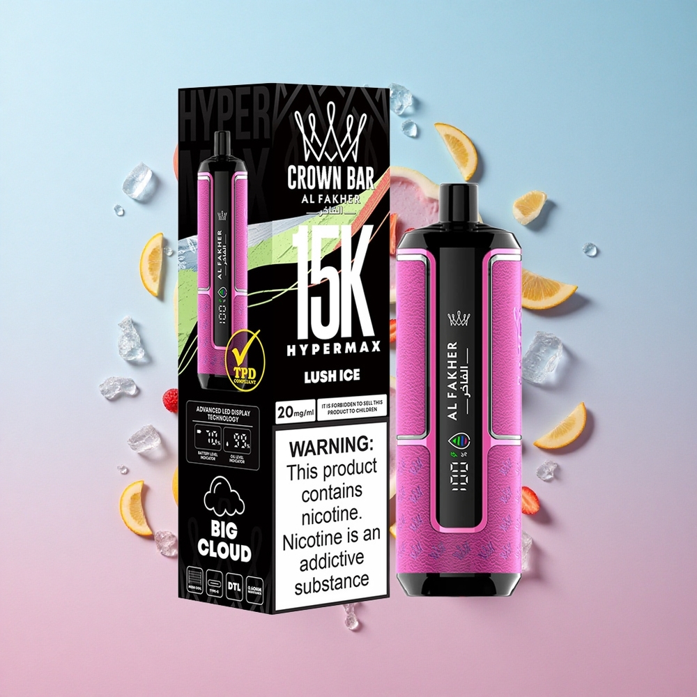 Al Fakher Crown Bar 15K Hypermax Jednokratna Vape Kit Luch Led 15000 Puffs 22ml Croatia Vape Wholesale