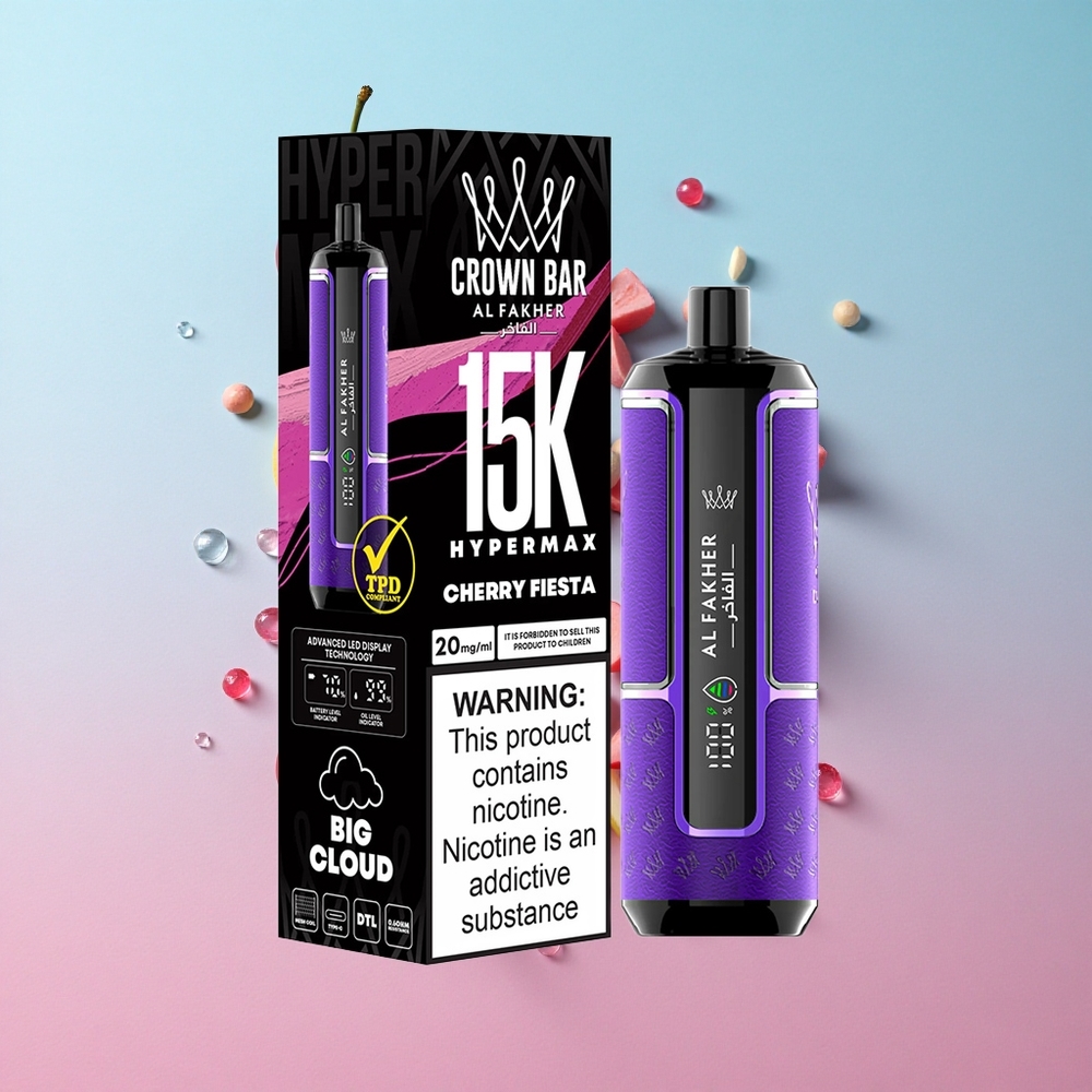 Al Fakher Crown Bar 15K Hypermax Jednokratna Vape Kit Trešnja Fiesta 22ml DTL Croatia Vape Wholesale