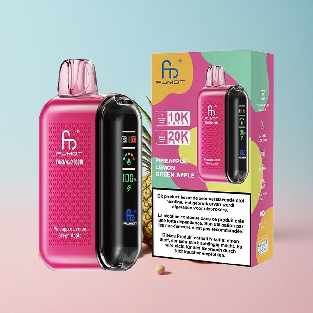 Fumot Tornado 20000 Puffs Ananas Limun Zelena Jabuka Dual Mesh Coil Croatia Vape Wholesale