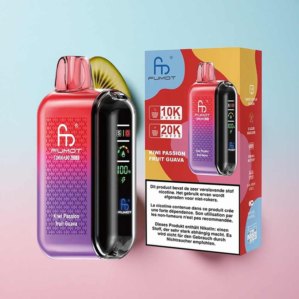 Fumot Tornado 20000 Puffs Jednokratna Vape Kivi Marakuja Guava Dual Mesh Coil Croatia Vape Wholesale