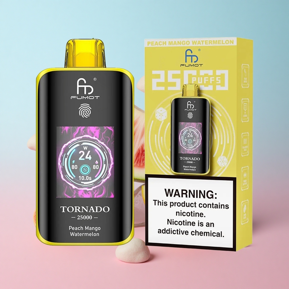 Fumot Tornado 25000 Puffs Breskva Mango Lubenica HD Ekran Type-C Punjenje Croatia Vape Wholesale