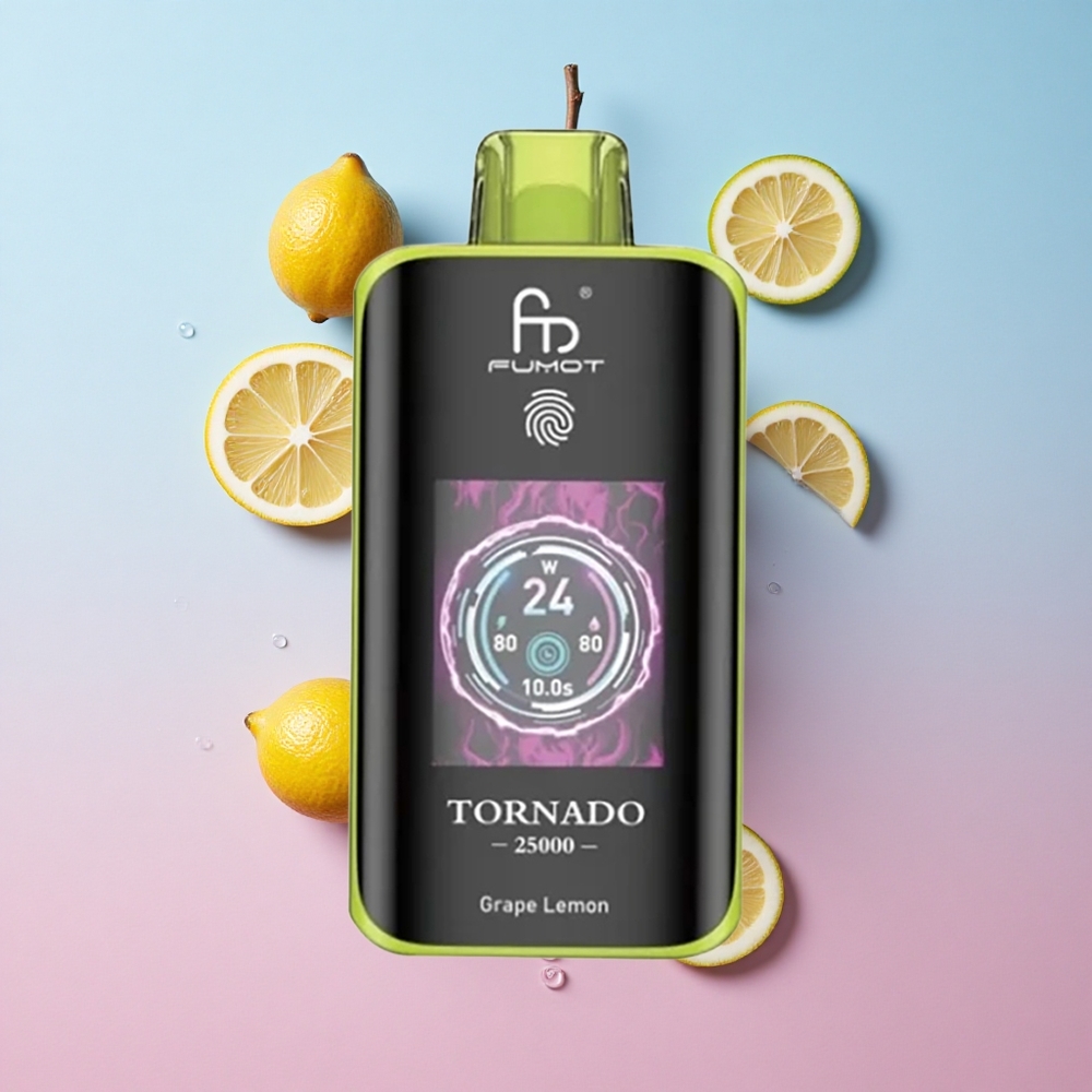 Fumot Tornado 25000 Puffs Grožđe Limun 20ml Pre-filled E-liquid HD Ekran Croatia Vape Wholesale