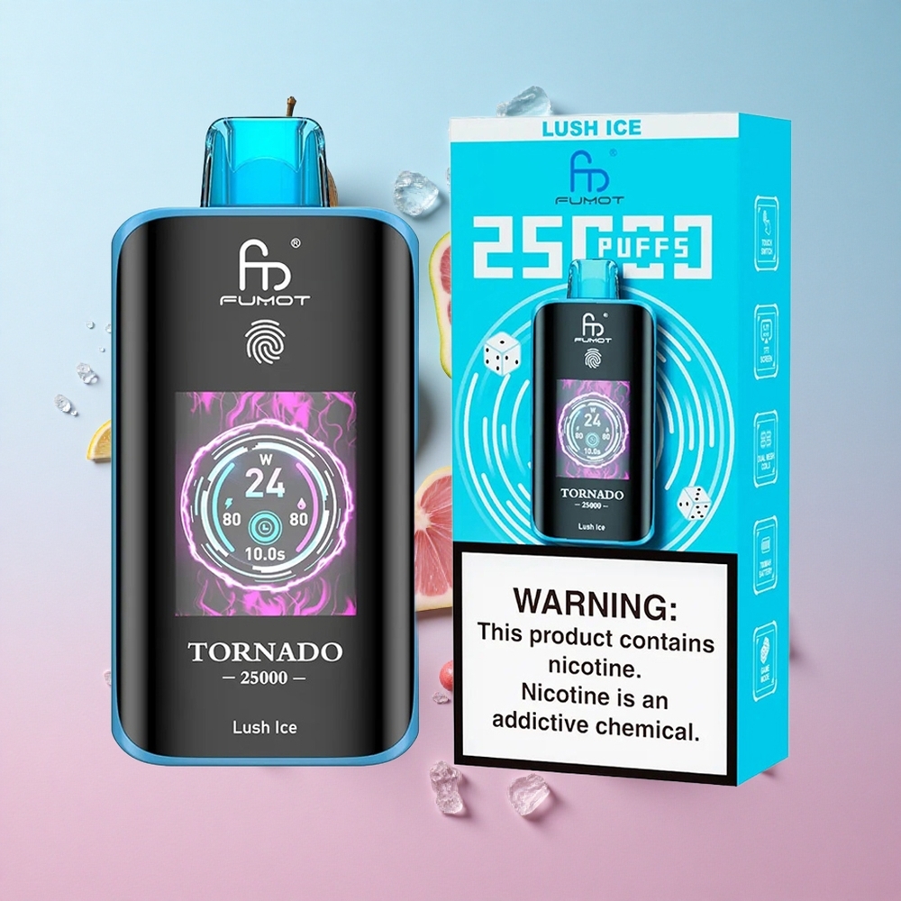 Fumot Tornado 25000 Puffs Lush Ice (Ljute Led) HD Ekran, 700mAh Baterija Croatia Vape Wholesale