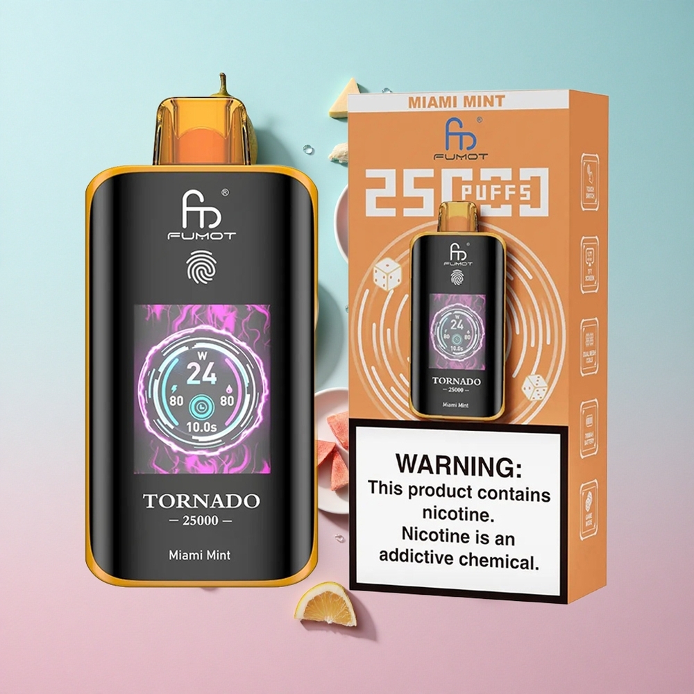 Fumot Tornado 25000 Puffs Miami Metvica 20ml Pre-filled E-liquid HD Ekran Croatia Vape Wholesale