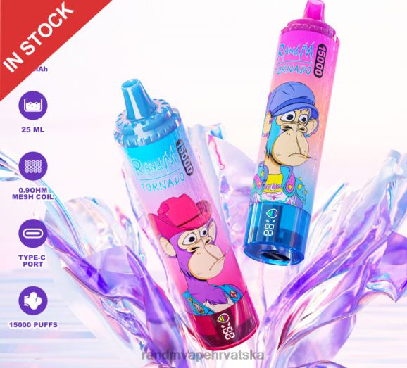 RandM Disposable Vape - Fumot RandM Tornado 15000 Vape uređaj s baterijom i zaslonom za ejuice verzija 1 N6ZTB27 led od grožđa