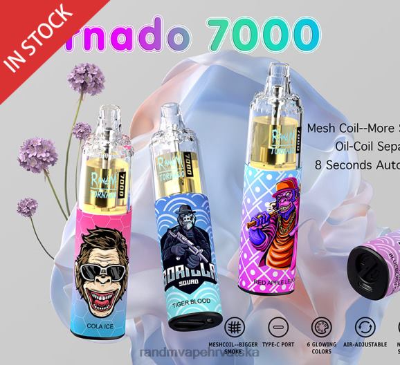RandM Disposable Vape - RandM Tornado 7000 Vape uređaj za kontrolu protoka zraka 1 kom N6ZTB171 led od breskve