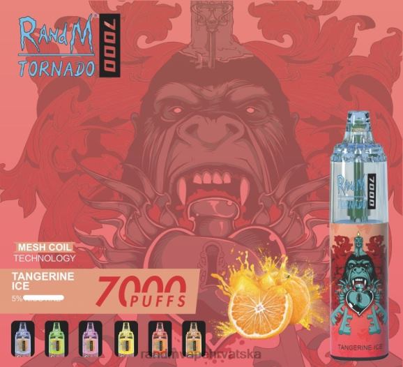 RandM Vape Zagreb - RandM Tornado 7000 Vape uređaj za kontrolu protoka zraka 1 kom N6ZTB183 led od jagoda